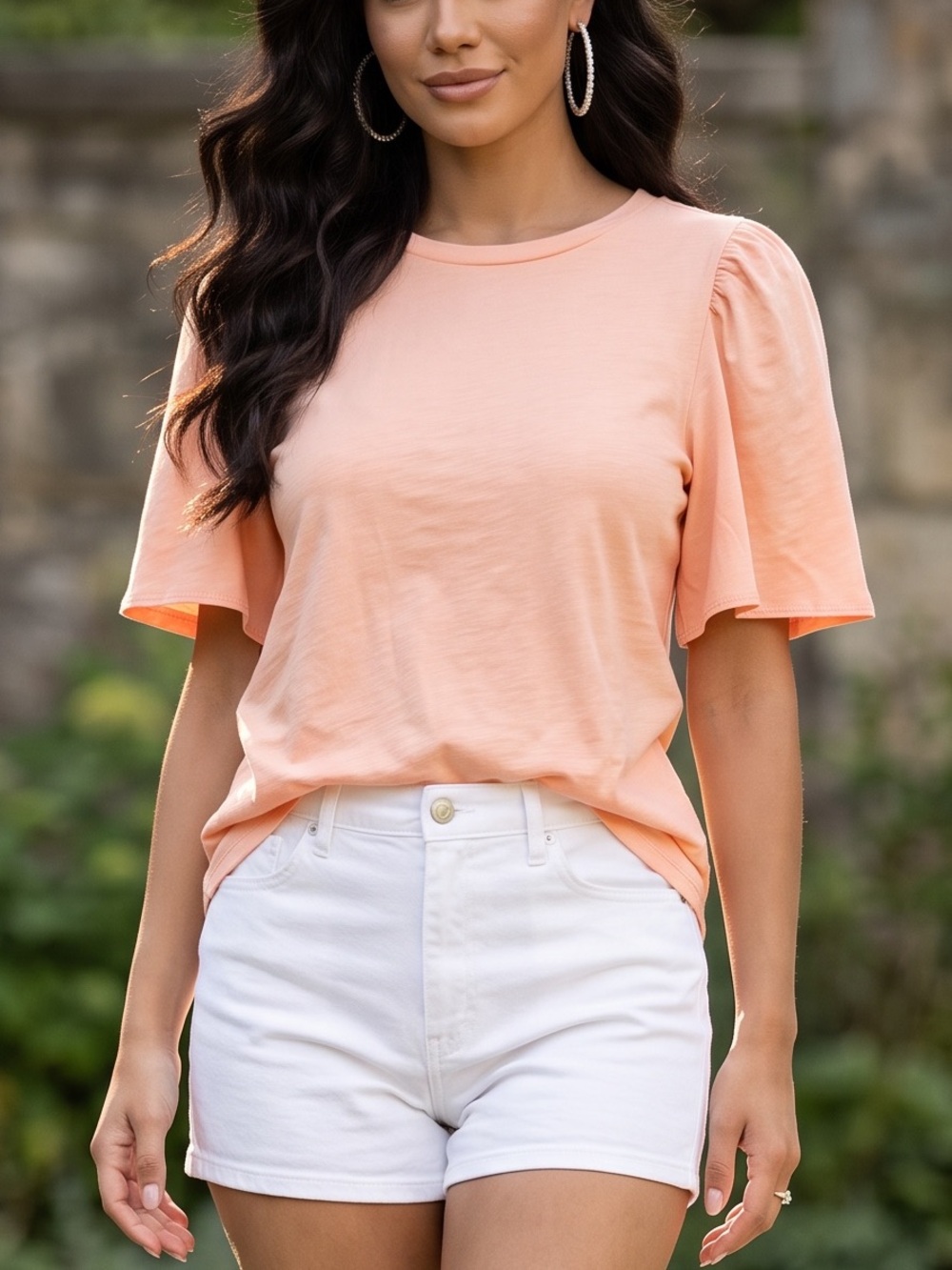 LOFT Peach Puff Sleeve Crewneck Tee